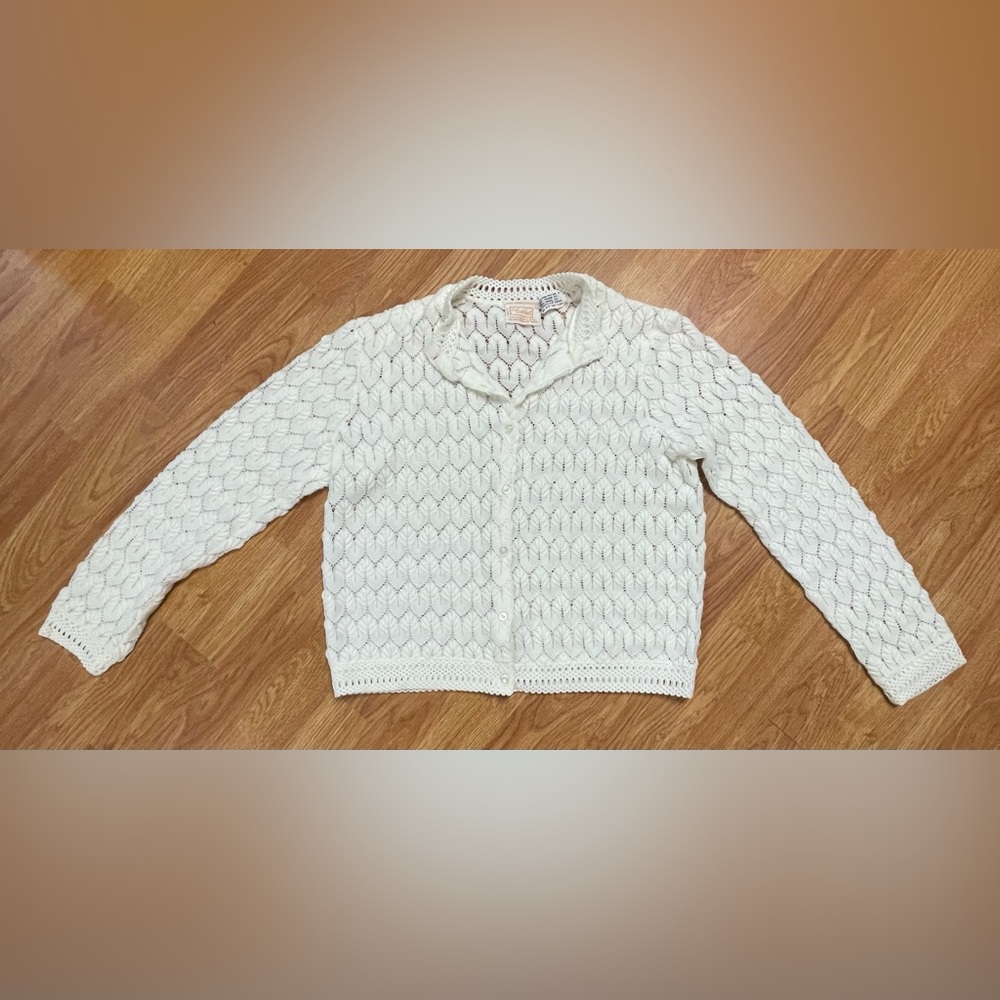 ✨ Rare Vintage 1960s/70s Carol Brent Pointelle Knit Cardigan ✨